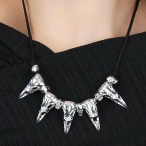 Bird Skull Bib Long Beak Avian Silver Skeleton Goth Choker Convertible Bracelet